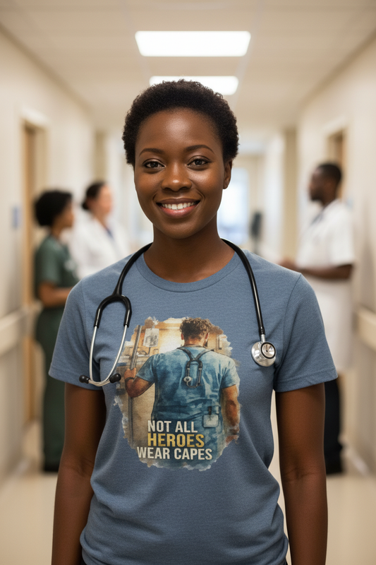Hospital Hallway - Black Female Nurse Denim Blue