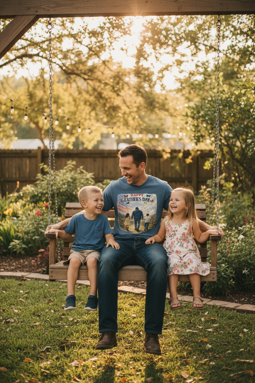 Dad on porch swing with kids – lifestyle mockup