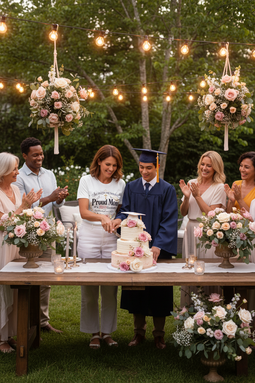 Proud Mom of a 2026 Graduate T-Shirt | She Prayed For This Day | Faith & Floral Graduation Tee