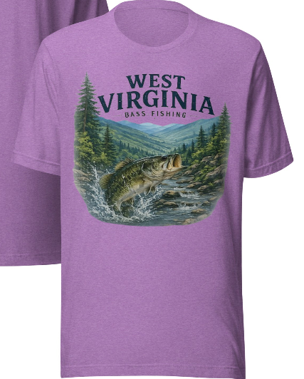 West Virginia Bass Fishing Tee - Heather Team Purple shirt mockup