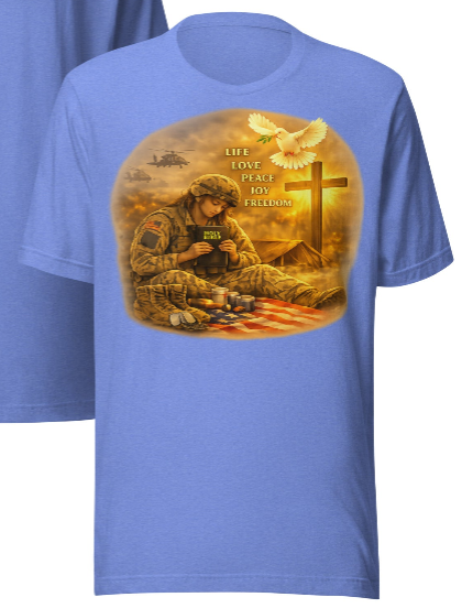 Life Love Peace Joy Freedom — Men's Veteran Faith Graphic T-Shirt