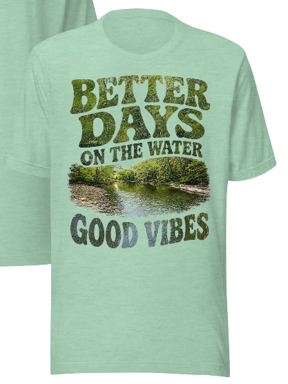 Better Days On The Water Good Vibes T-Shirt graphic design on mint green tee