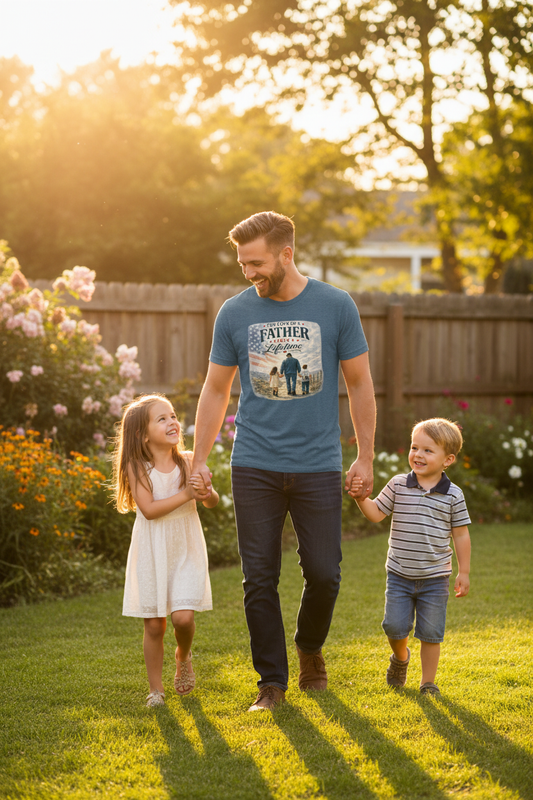 Dad laughing with kids in backyard – lifestyle mockup