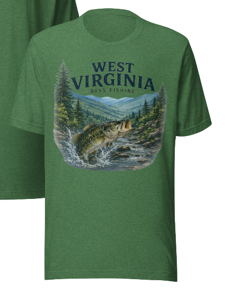 West Virginia Bass Fishing Tee - Heather Grass Green lifestyle mockup on boat