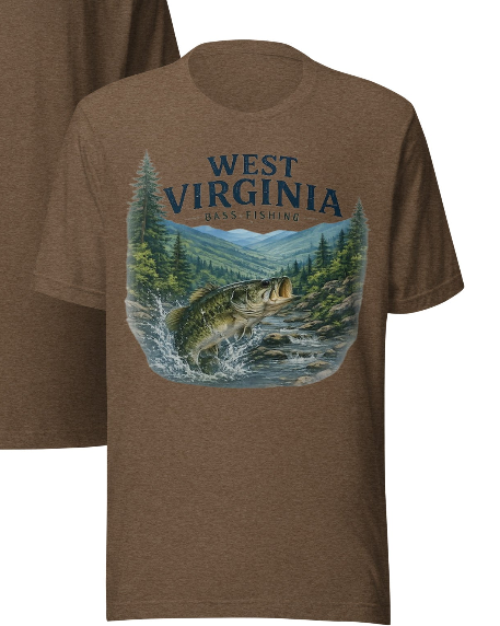 West Virginia Bass Fishing Tee - Heather Brown shirt mockup