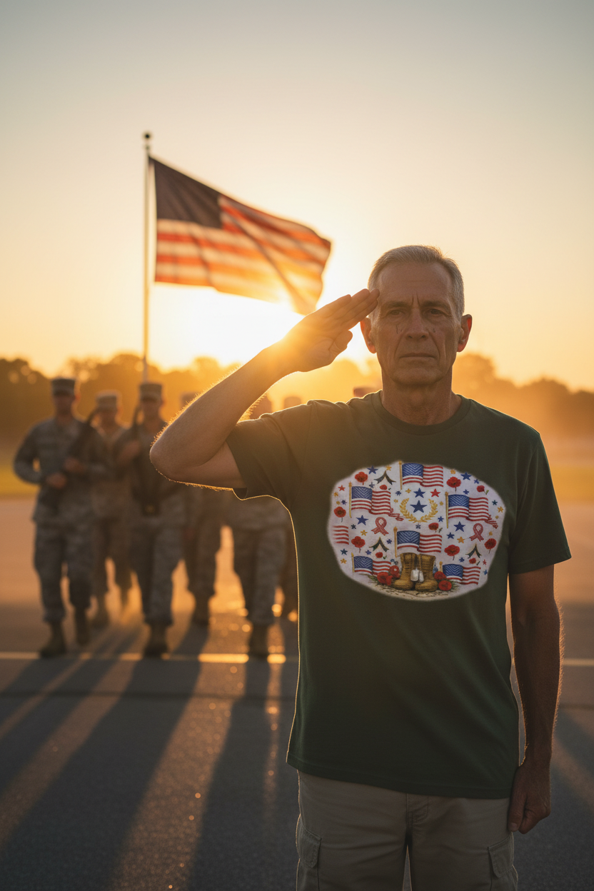 Veteran saluting at sunset Memorial Day parade