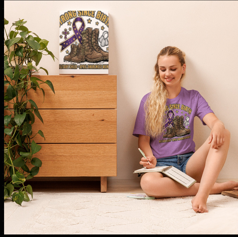 Strong Since Birth – Military Child | April Awareness Month Purple Up Tee