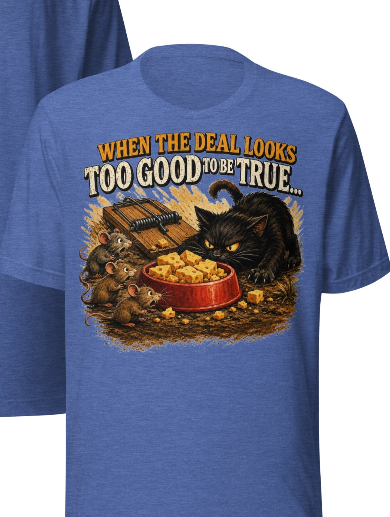 When The Deal Looks Too Good To Be True… | Funny Cat & Mouse Graphic Tee