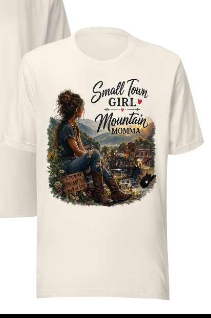 Small Town Girl Mountain Momma tee in white color