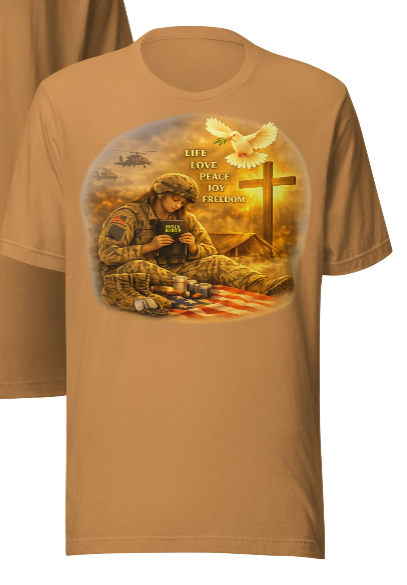 Life Love Peace Joy Freedom — Men's Veteran Faith Graphic T-Shirt