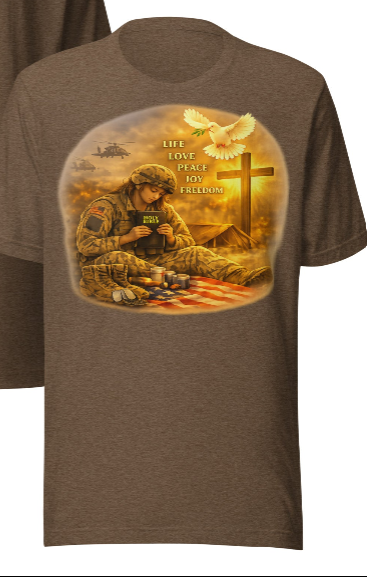Life Love Peace Joy Freedom — Men's Veteran Faith Graphic T-Shirt