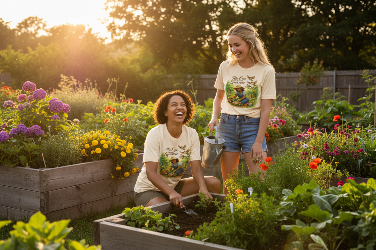 His Eye Is on the Sparrow – Garden Grace Unisex Tee