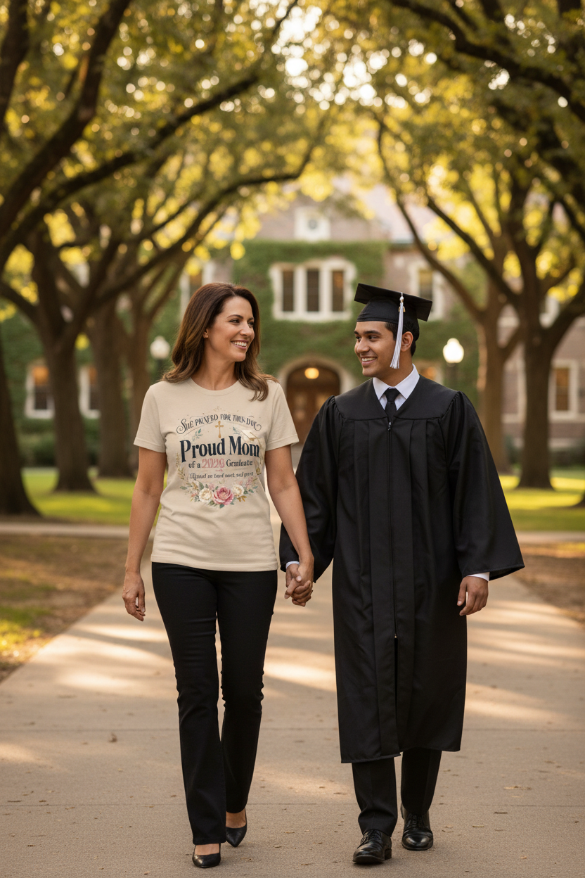 Proud Mom of a 2026 Graduate T-Shirt | She Prayed For This Day | Faith & Floral Graduation Tee
