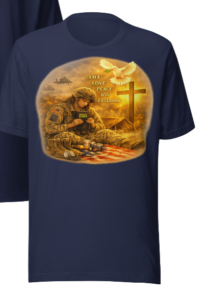 Life Love Peace Joy Freedom — Men's Veteran Faith Graphic T-Shirt