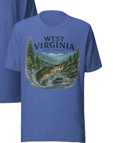 West Virginia Bass Fishing Tee - Heather Grass Green shirt mockup
