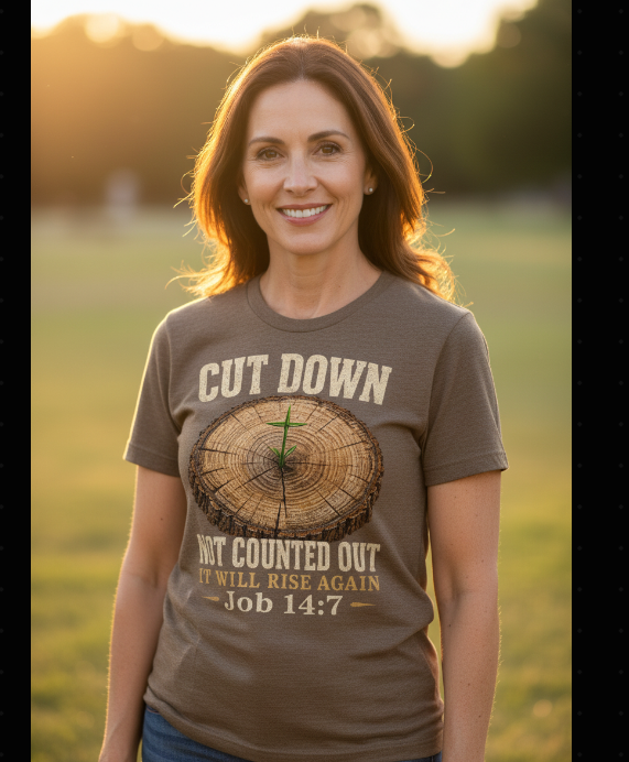 Cut Down Not Counted Out – Job 14:7 | Faith Unisex T-Shirt