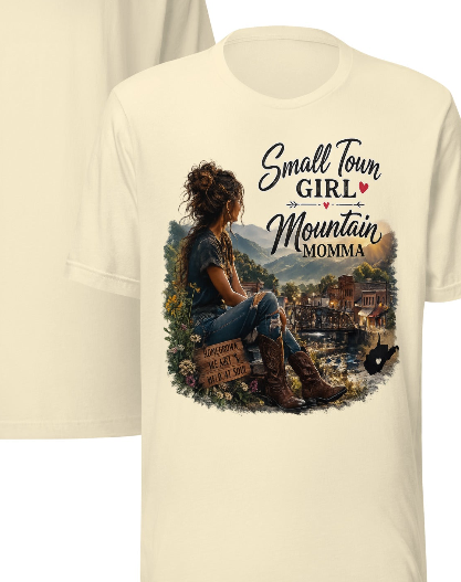 Small Town Girl Mountain Momma tee in natural cream color