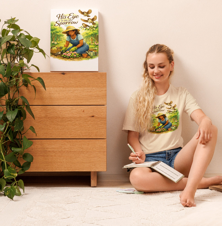 His Eye Is on the Sparrow – Garden Grace Unisex Tee
