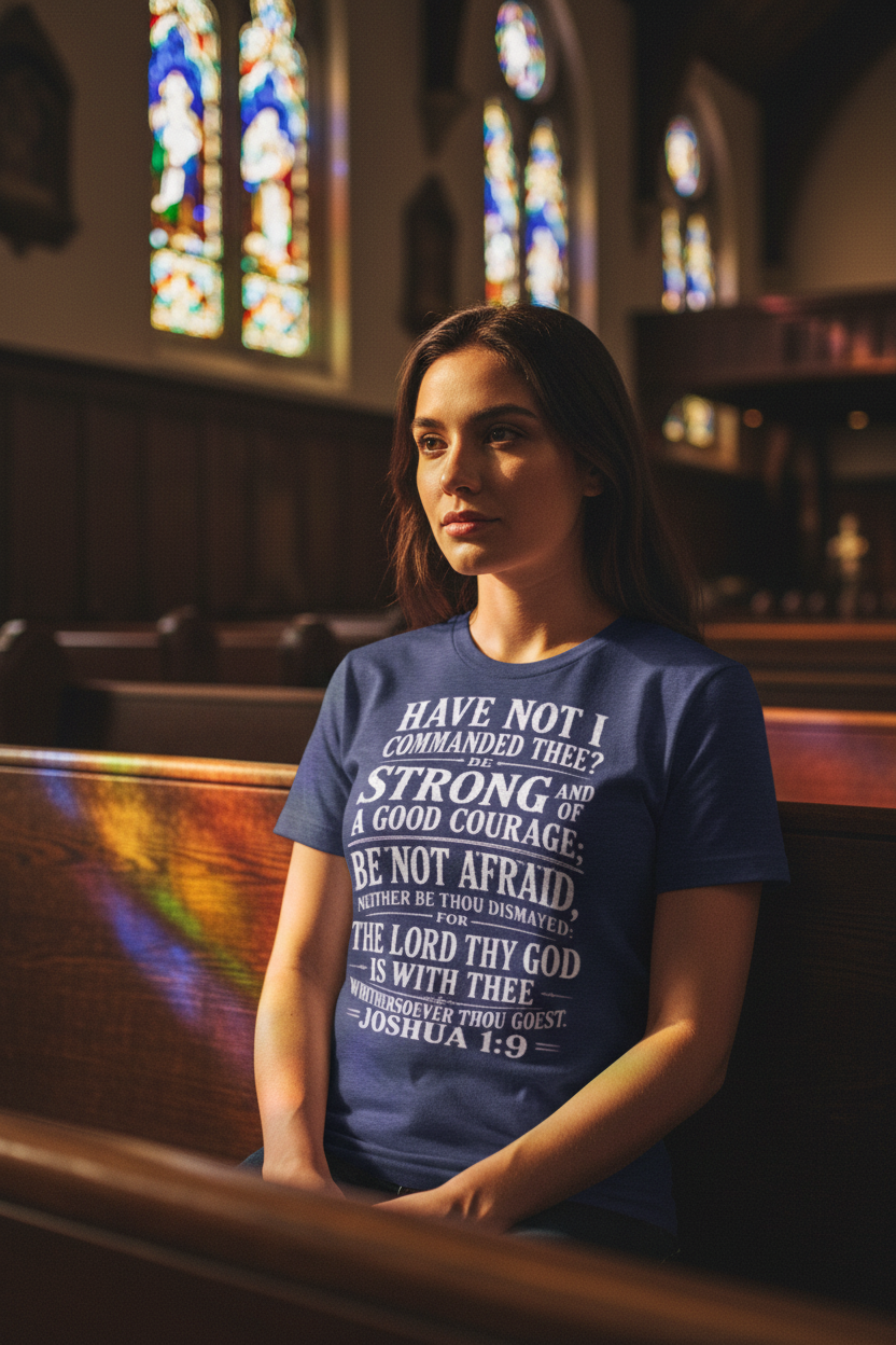 Joshua 1:9 Navy Tee - Church Pew