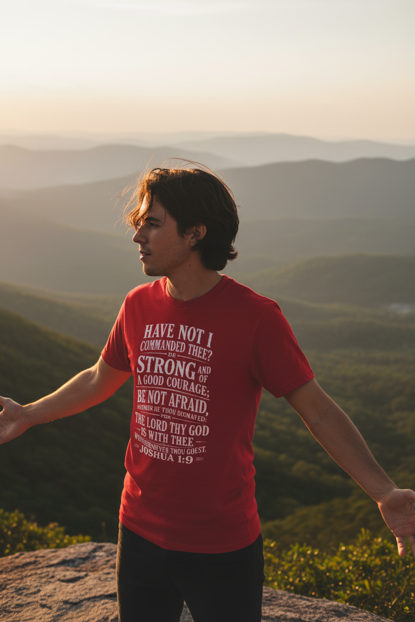 Joshua 1:9 Red Tee - Mountain Overlook