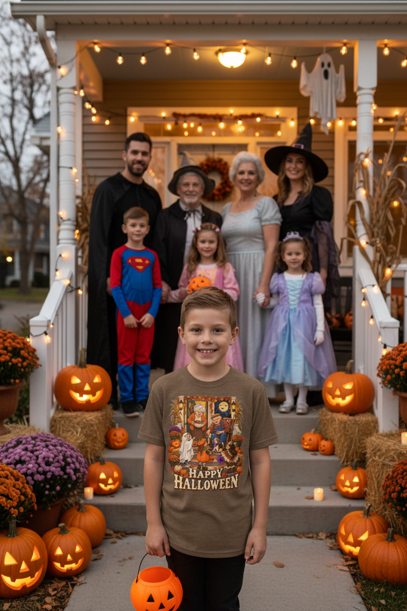 Kids Wearing Halloween Tee - Heather Brown