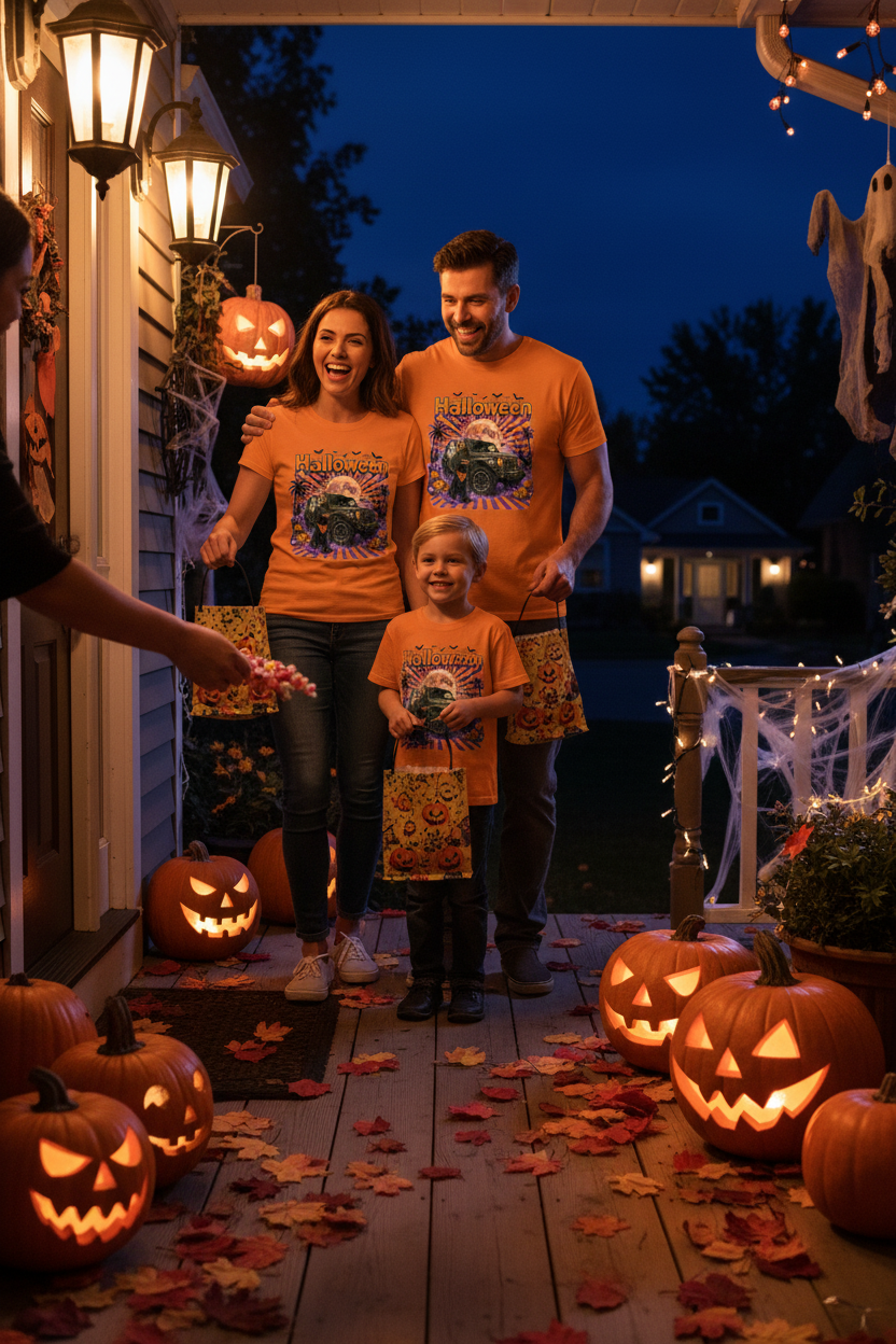 Lifestyle 1 - Family Trick or Treating at Door
