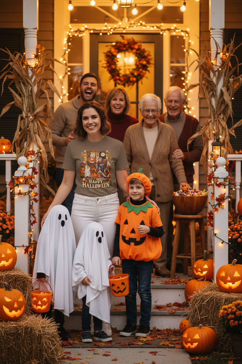 Lifestyle Mockup 2 - Heather Brown Shirt Family Halloween