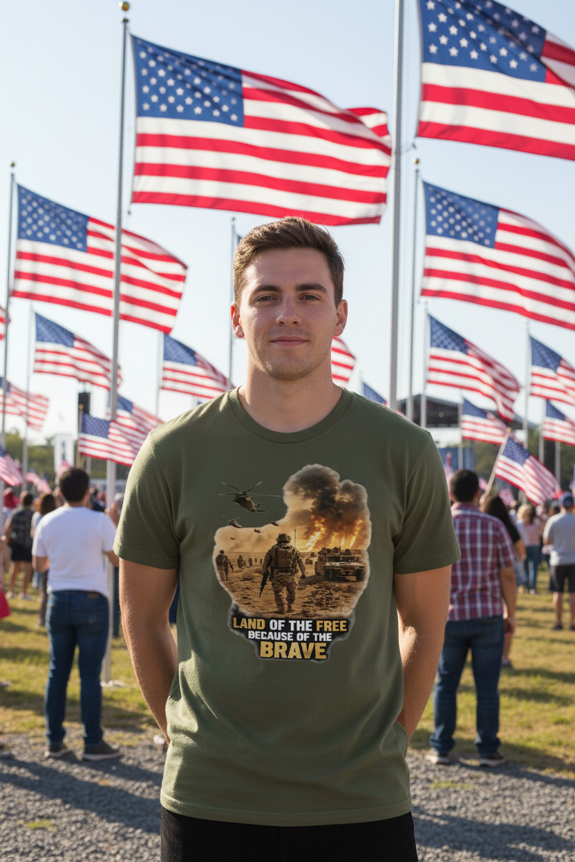 Man in olive tee at patriotic event