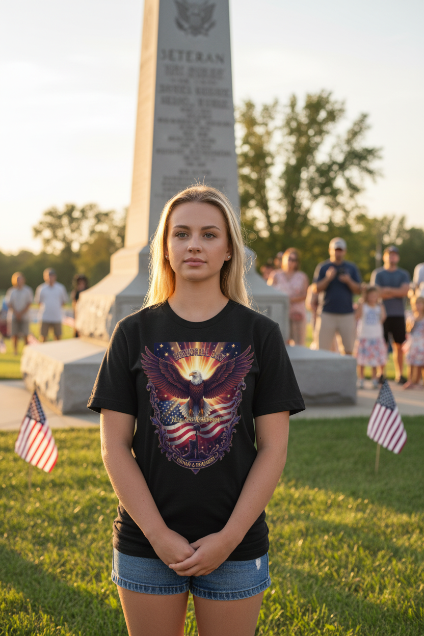 Memorial Day Eagle Shirt - Woman at Memorial Ceremony