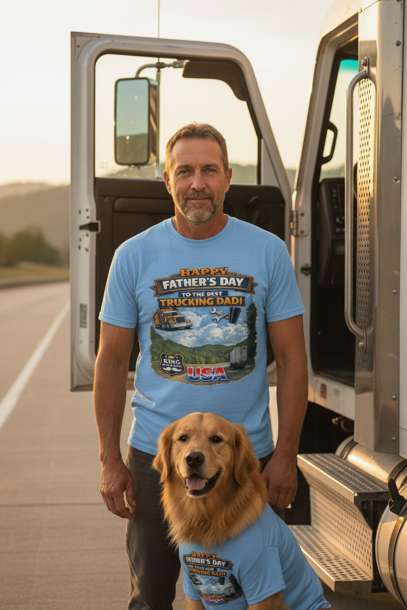 Mockup 1 - Blue Shirt Trucker with Dog