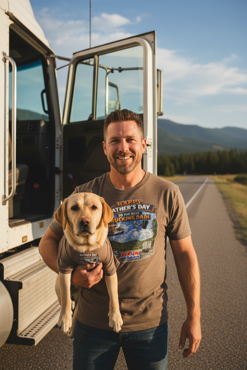 Mockup 4 - Brown Shirt Trucker with Labrador