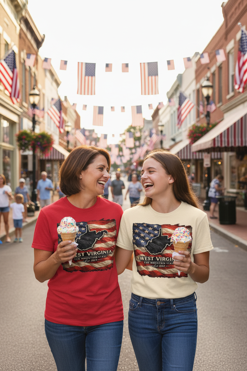Mom and Daughter Small Town Stroll
