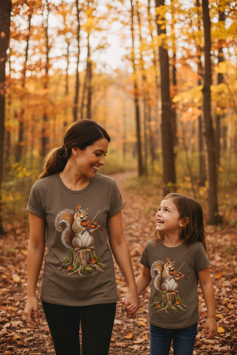 Mother and Daughter Squirrel Fiddle Tee Lifestyle Mockup