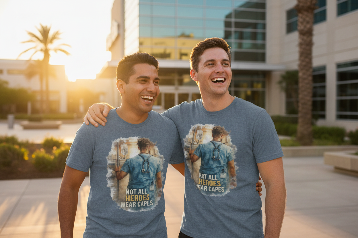 Nurse Duo Outside Hospital - Denim Blue