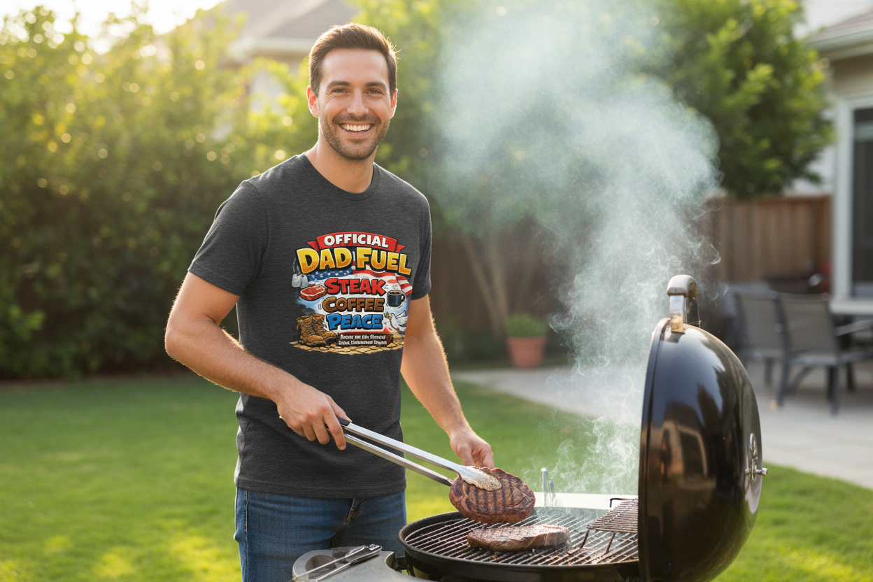 Official Dad Fuel – Dad Grilling a Steak