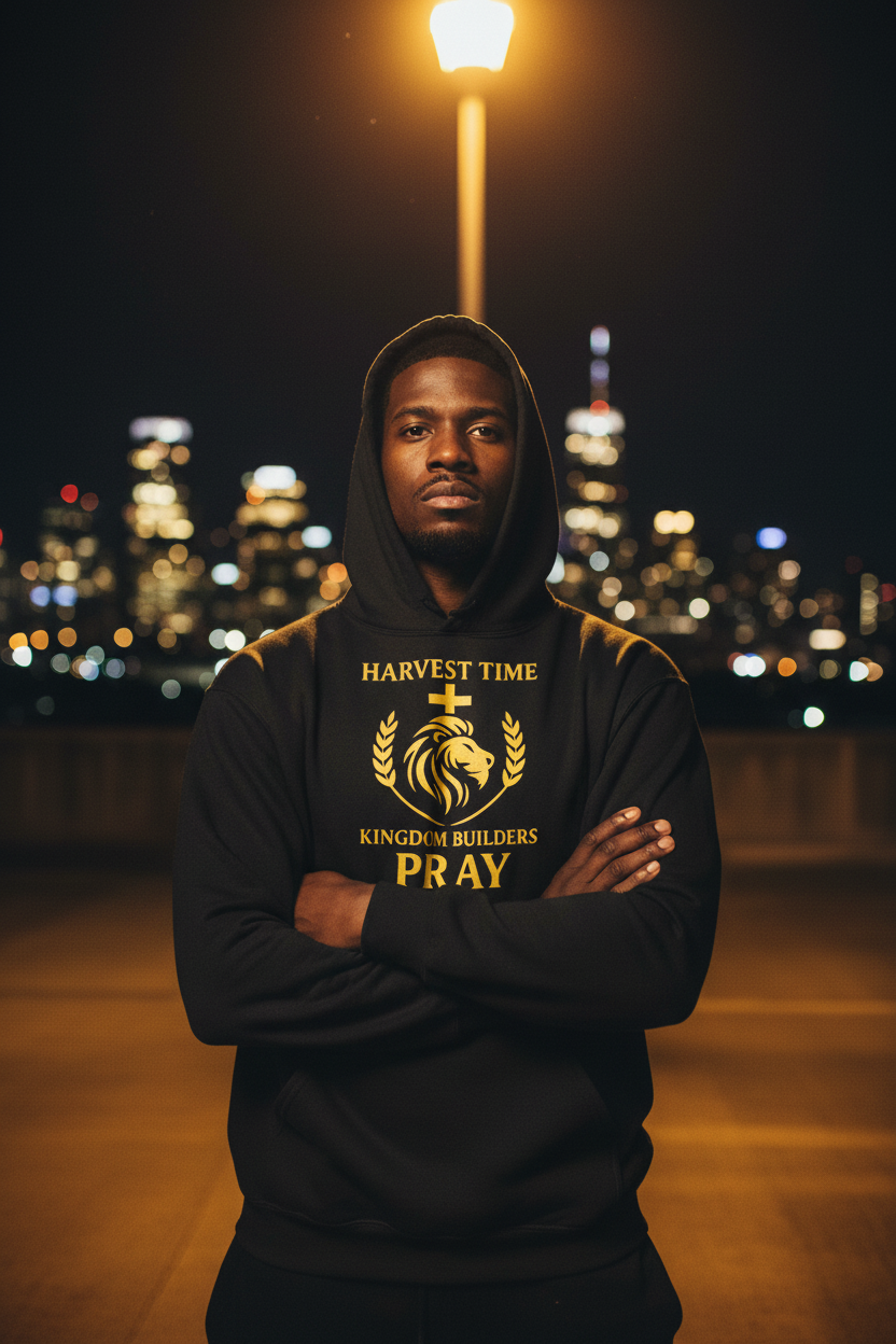 Rooftop Night Black Hoodie Lifestyle