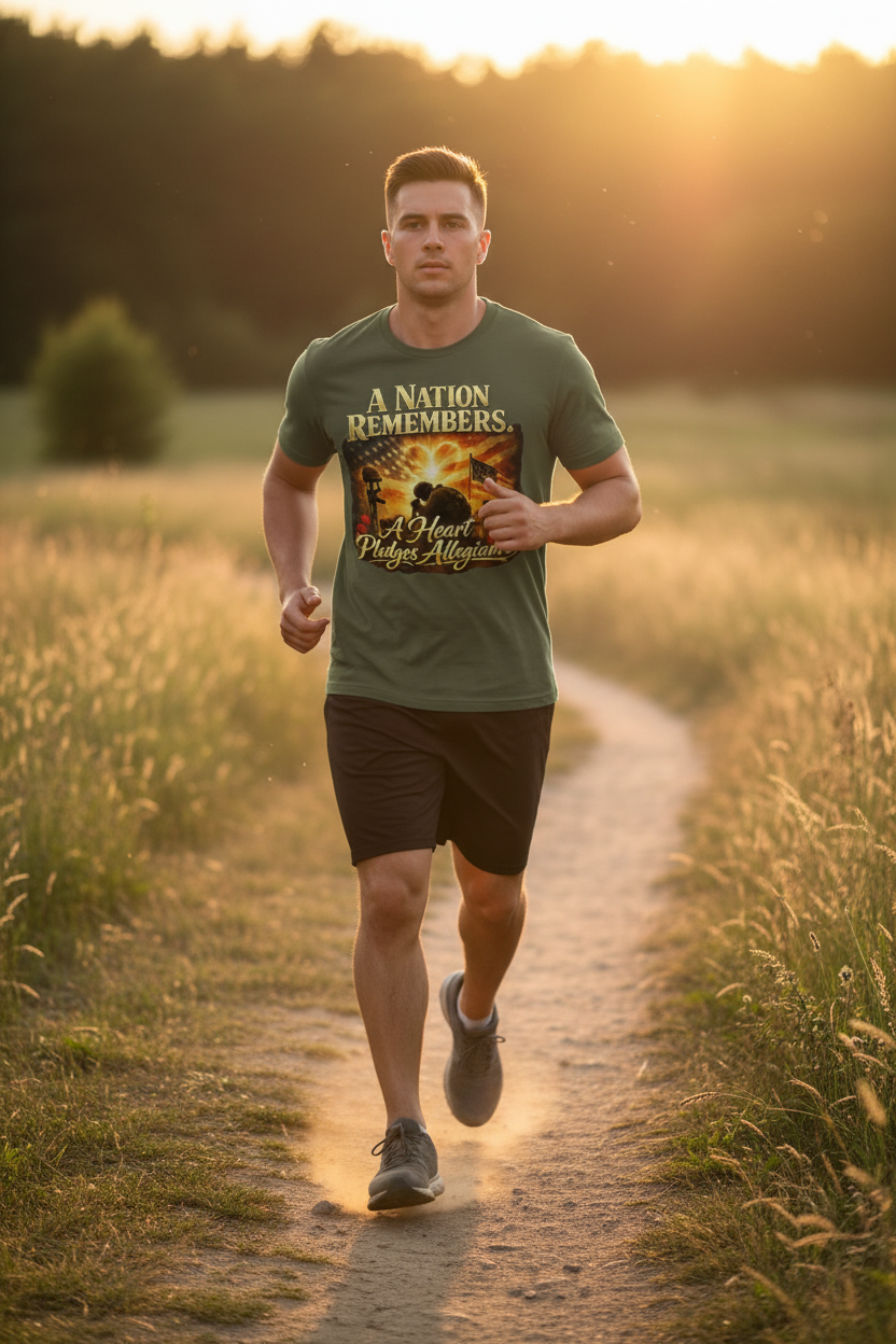 Soldier jogging in patriotic tee