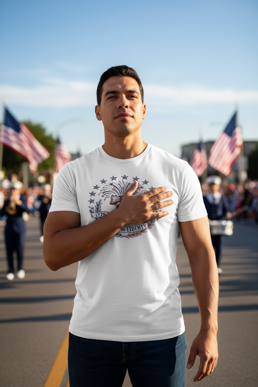 Spirit of Liberty - Hispanic Man Hand Over Heart Graphic