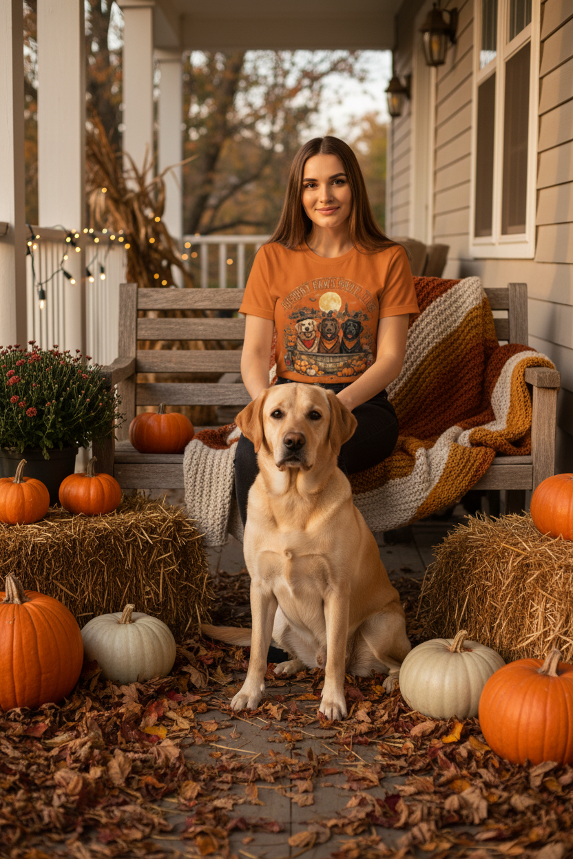 Spooky Paws Social Club - Fall Porch with Real Dog