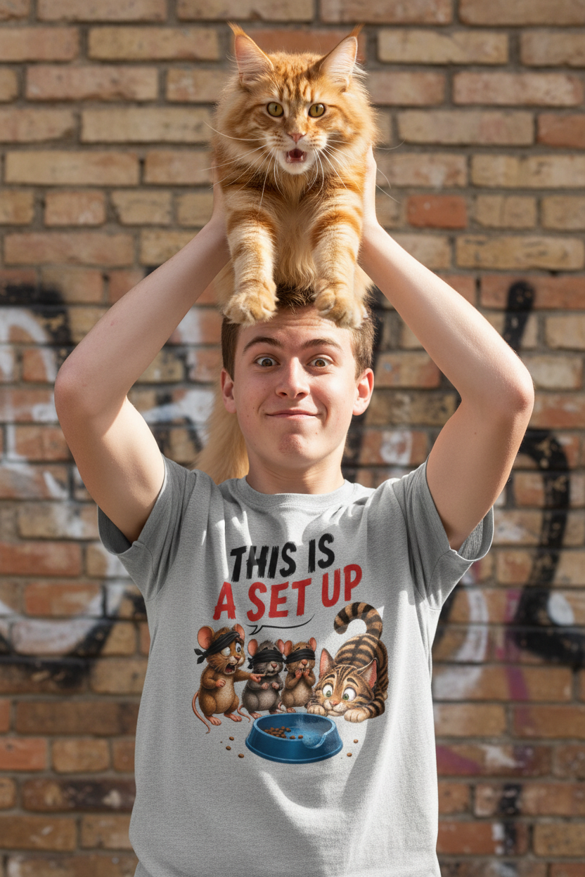 Teen holding cat Lion King style