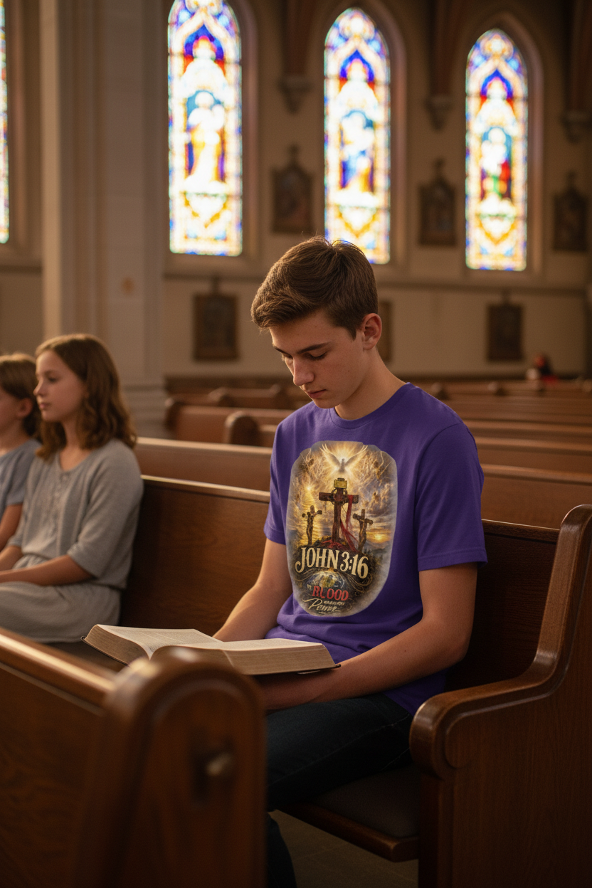 Teen in church pew
