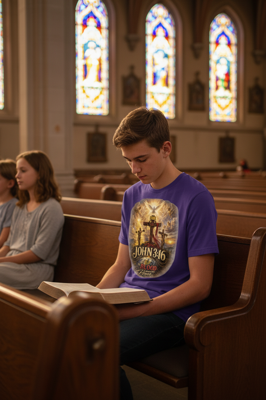 Teen in church pew