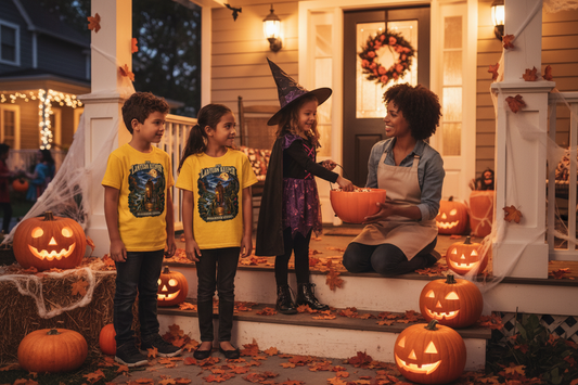 The Lantern Keeper – Kids Receiving Candy Halloween Lifestyle Mockup
