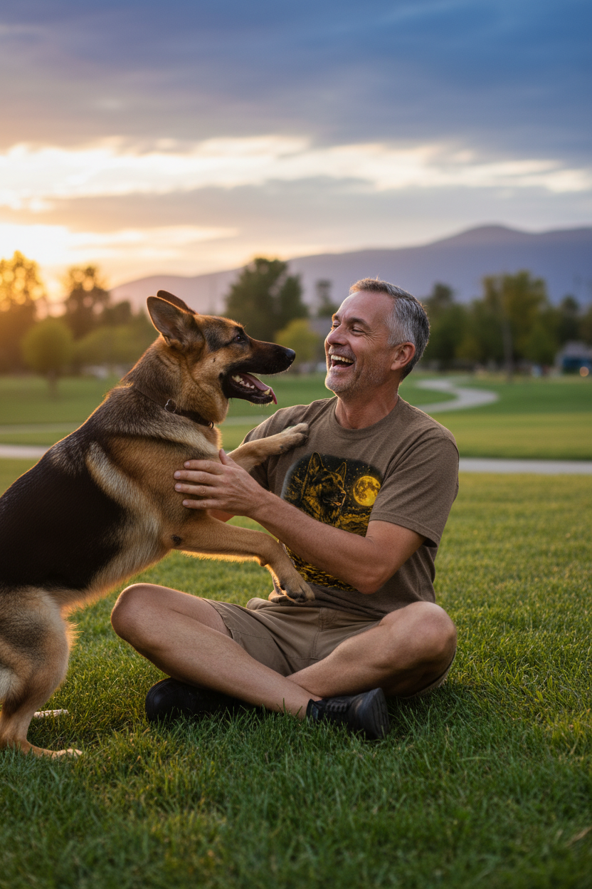 Veteran at Dusk with GSD