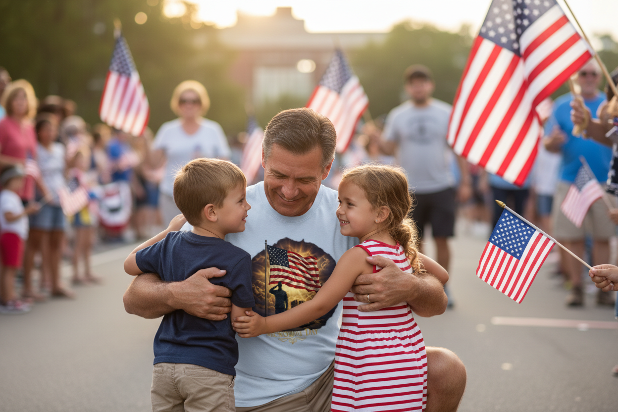 Veteran Father with Kids at Parade