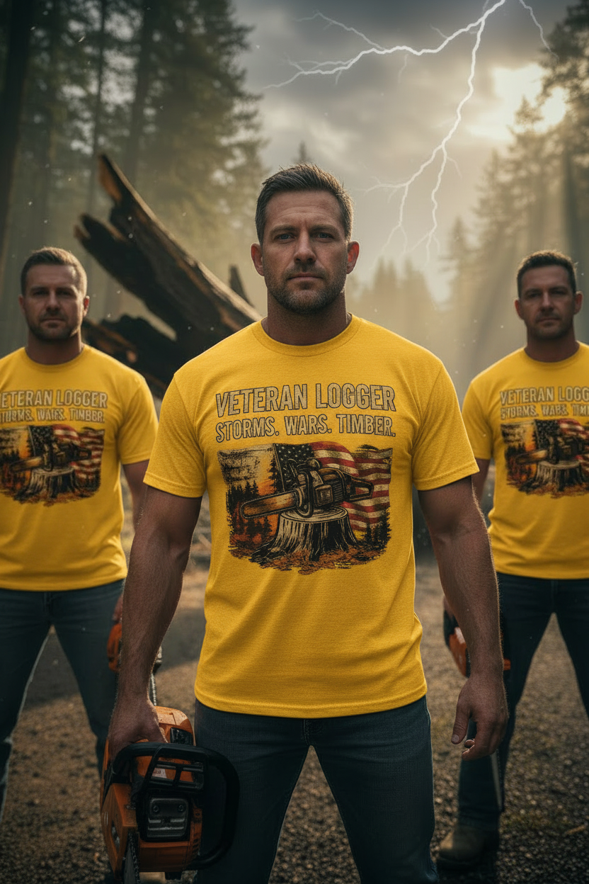 Veteran Logger Yellow T-Shirt Lifestyle Mockup