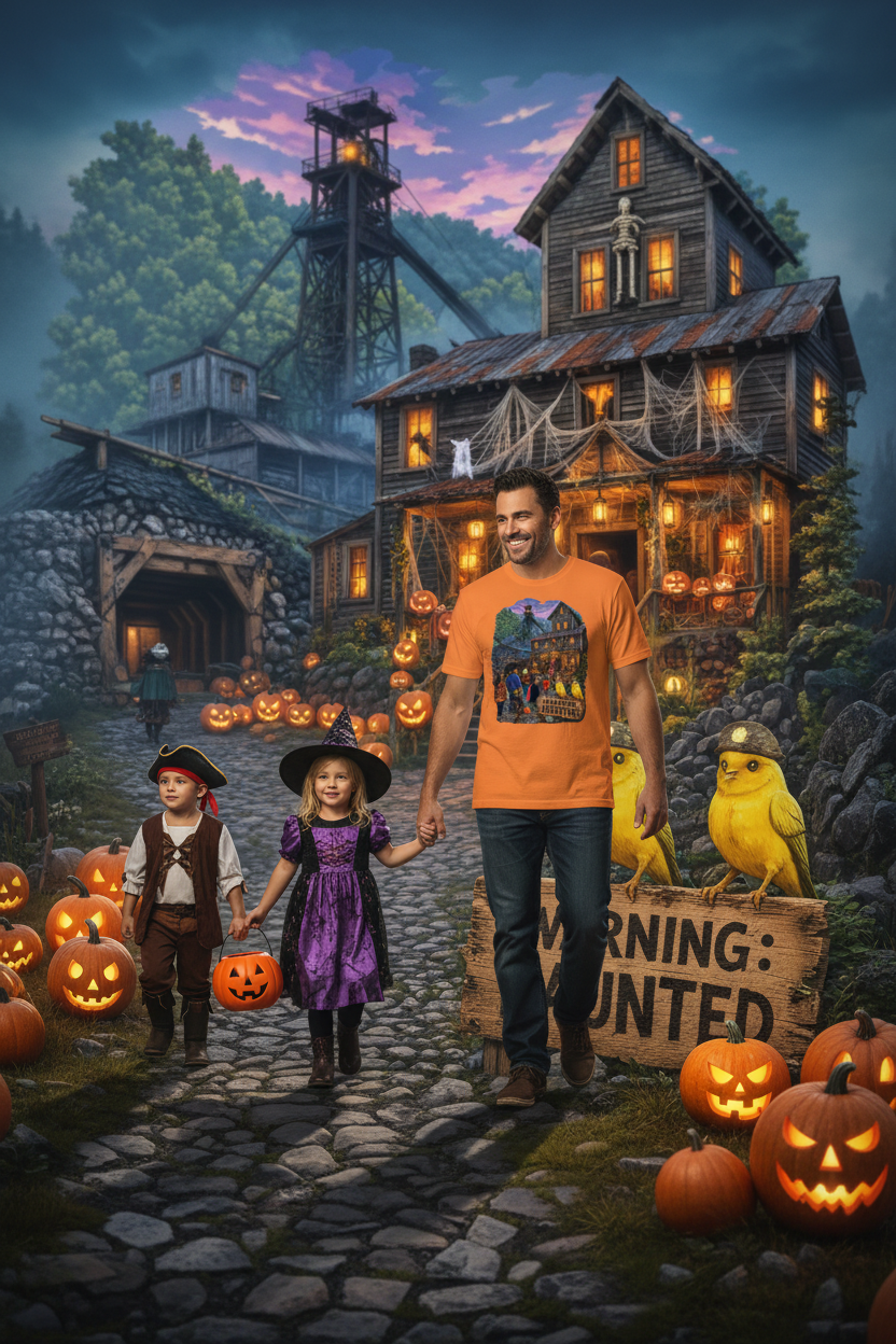 Warning Haunted Tee – Burnt Orange Lifestyle Mockup