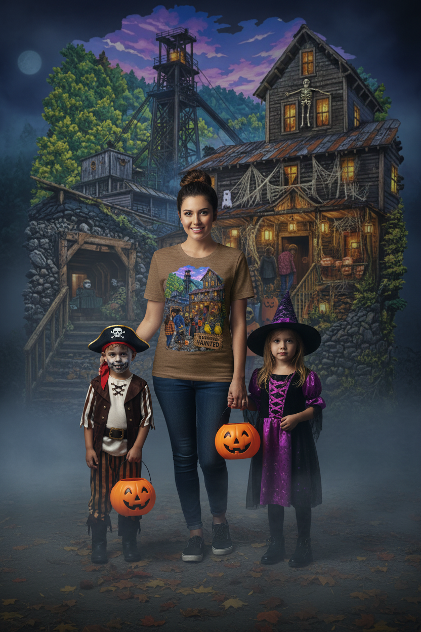 Warning Haunted Tee – Heather Brown Lifestyle Mockup
