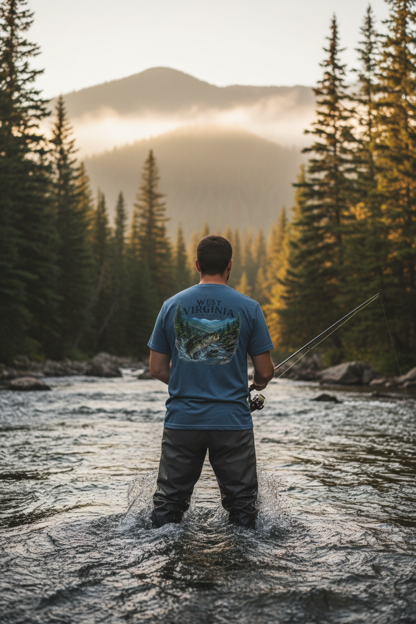West Virginia Bass Fishing Creek Lifestyle Mockup
