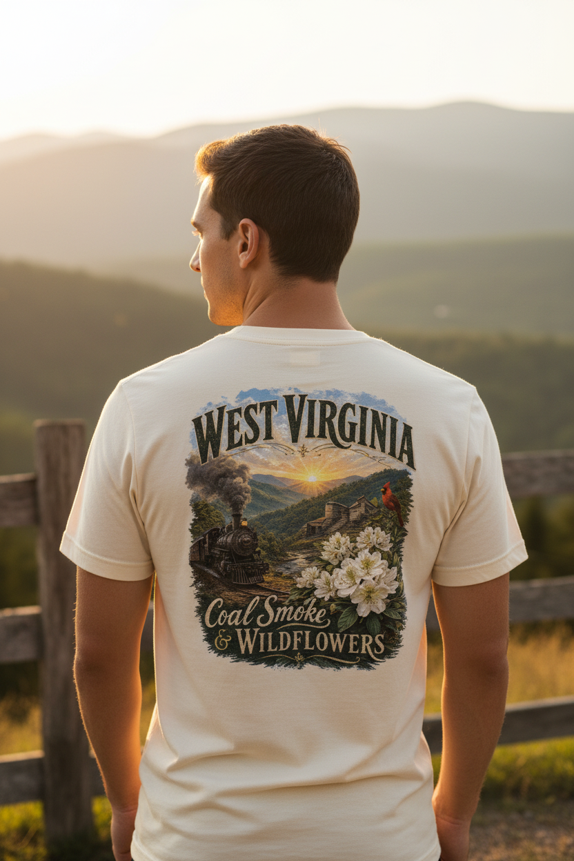 West Virginia Coal Smoke & Wildflowers - Cream Lifestyle Mockup